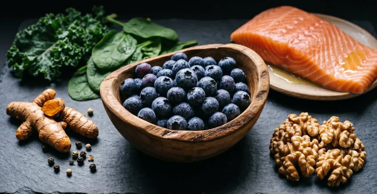 Composition visuelle symbolisant les nutriments neuroprotecteurs pour le cerveau des seniors