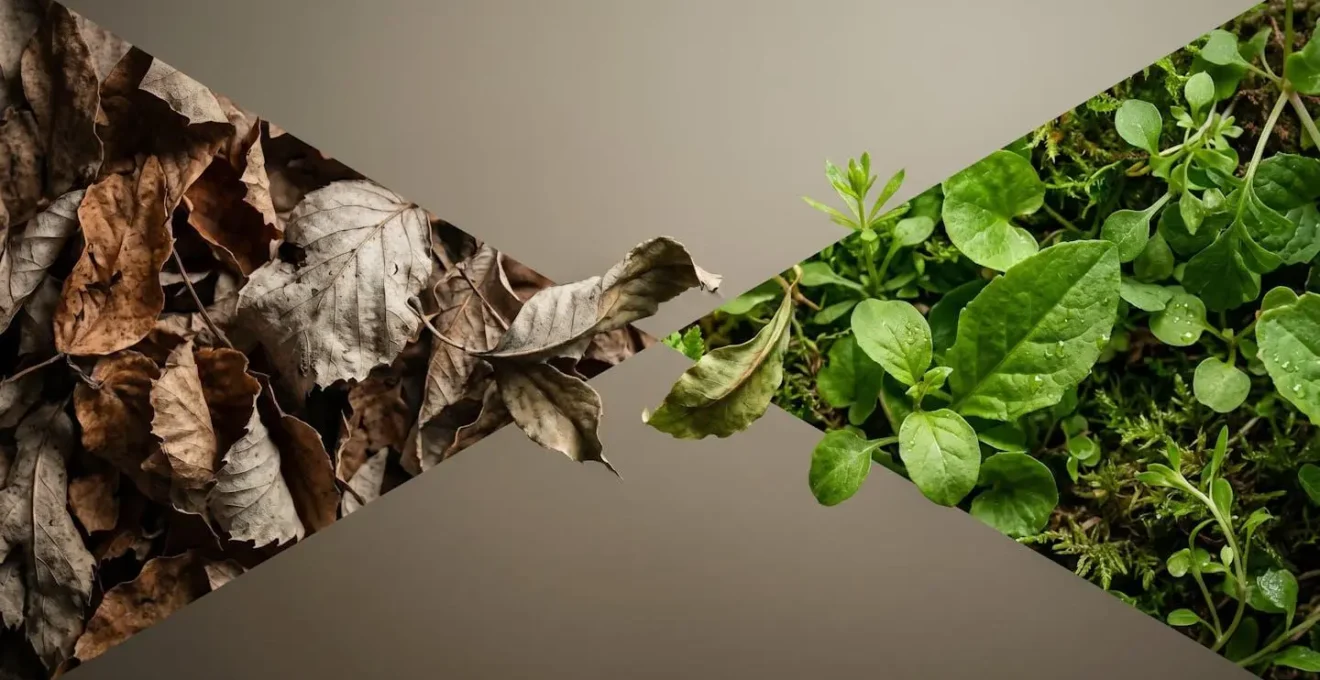 Composition métaphorique évoquant le contraste entre mouvement et immobilité à travers des formes organiques