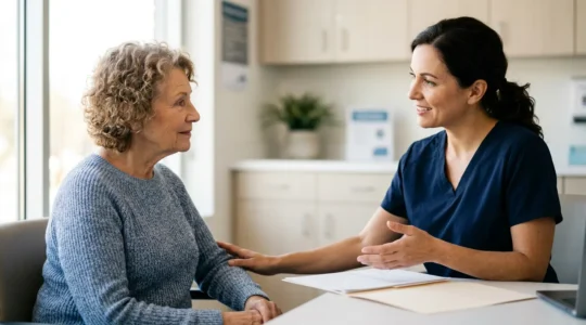 Consultation médicale préventive pour personnes âgées avec professionnel de santé