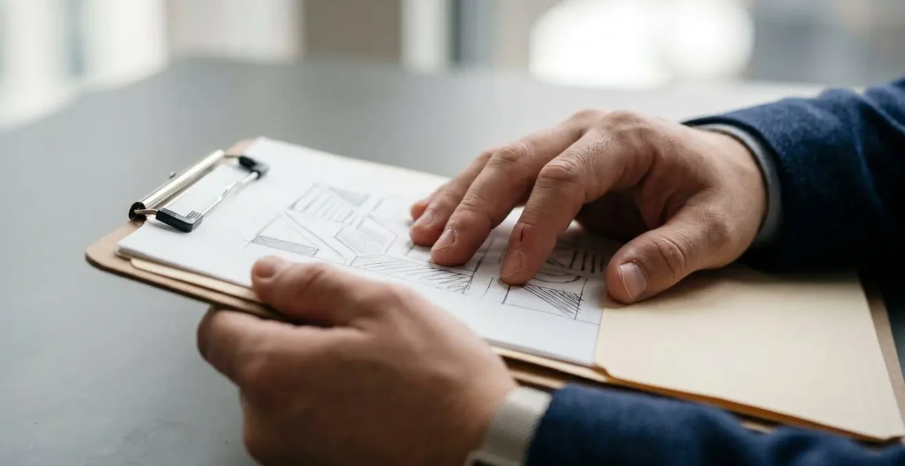 Mains professionnelles tenant un document lors d'un entretien avec éclairage naturel