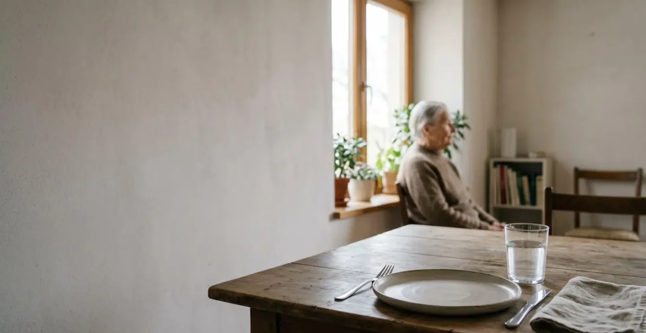 Concept visuel représentant l'impact de l'isolement social sur l'alimentation des seniors