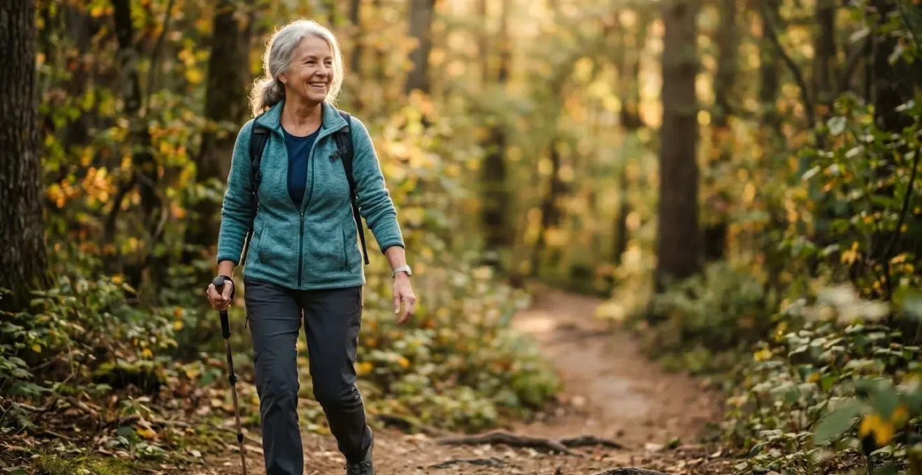 Personne senior en mouvement dans un environnement naturel lumineux exprimant vitalité et bien-être