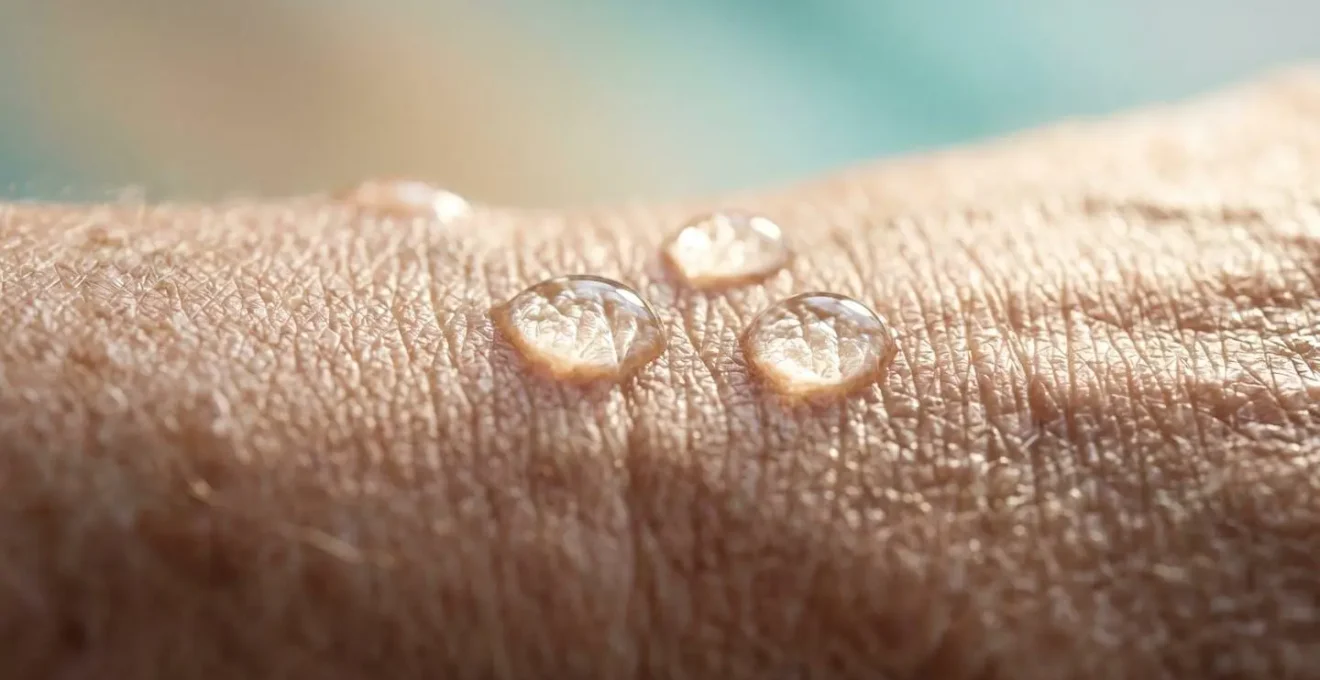 Gouttelettes d'eau de mer sur peau mature, illustration des bienfaits des oligo-éléments