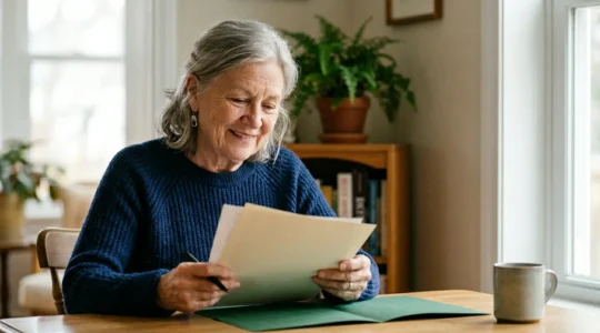 Personne senior consultant des documents de santé avec sérénité