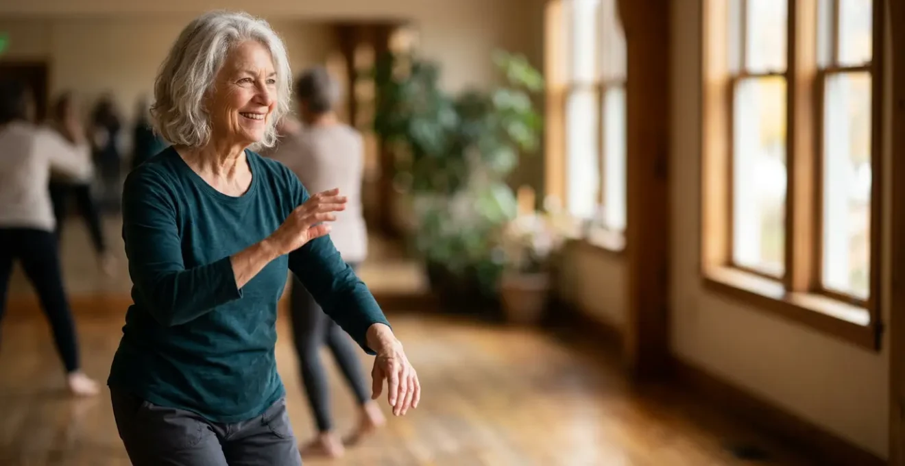 Senior actif et souriant pratiquant une activité adaptée malgré les limitations physiques, symbole de qualité de vie préservée