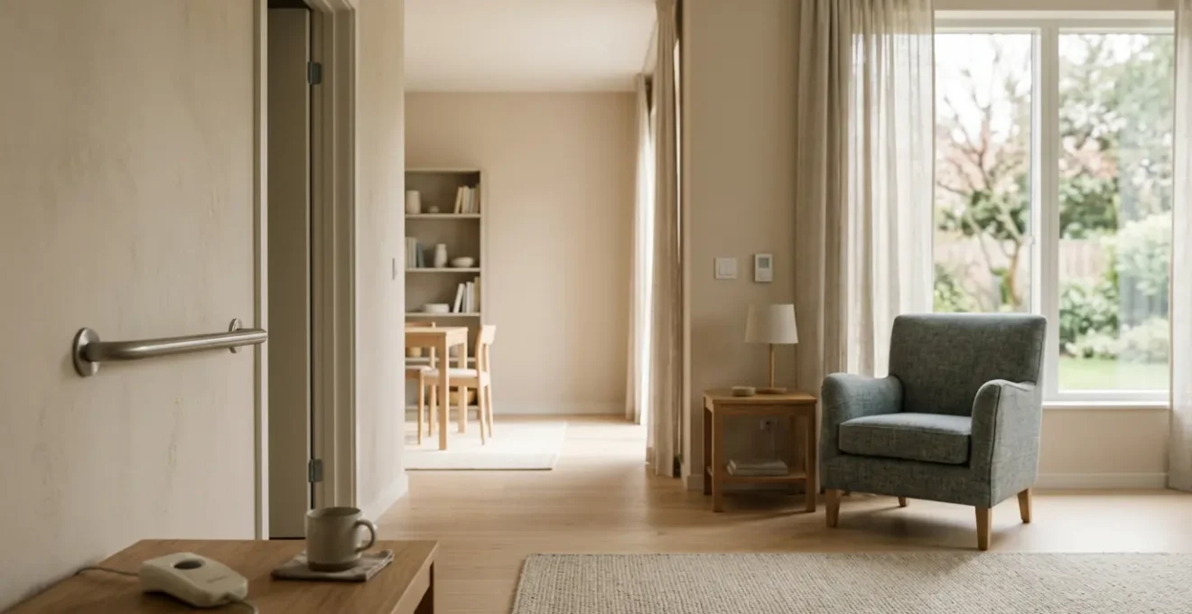 Équipements de sécurité et dispositifs de téléassistance pour seniors dans un intérieur domestique adapté et rassurant