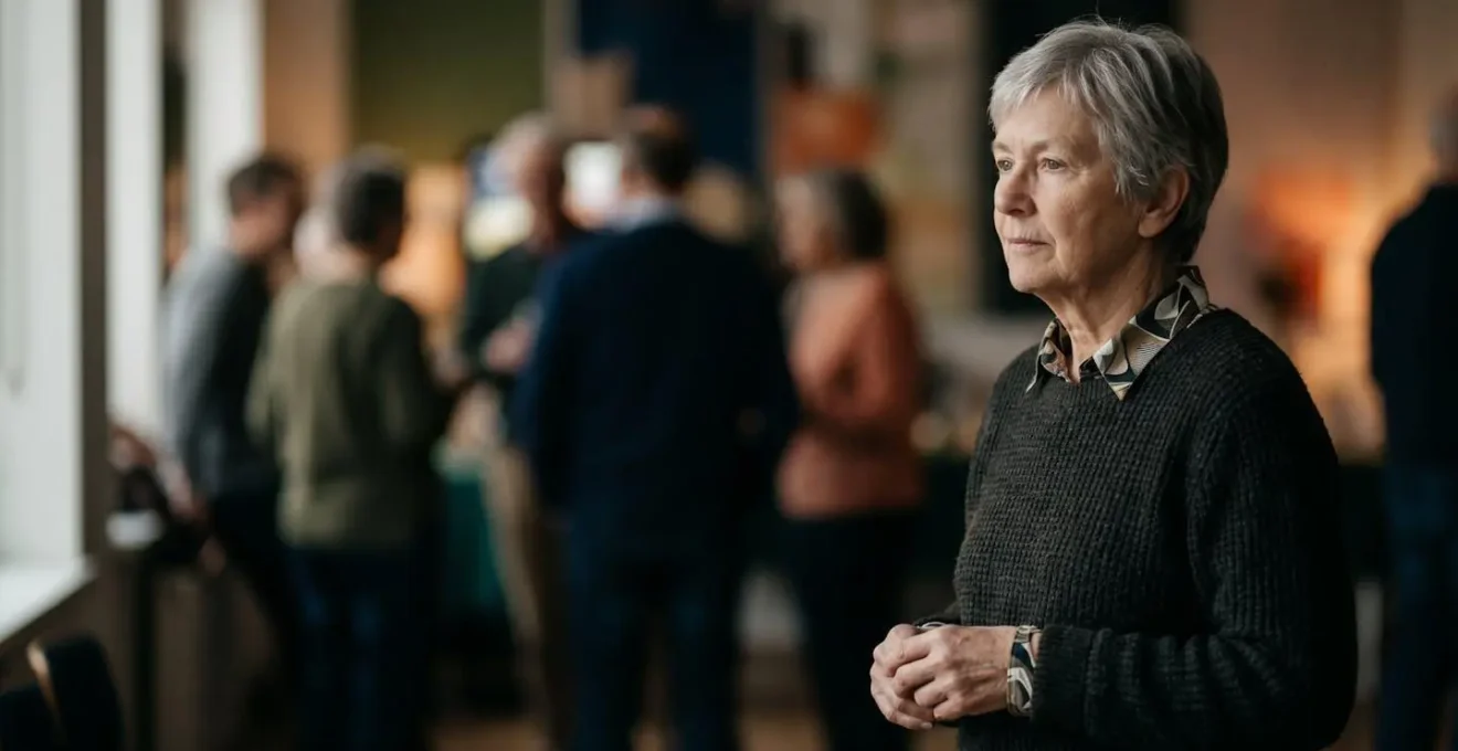 Senior participant à une première séance d'essai dans un club, observant attentivement l'ambiance