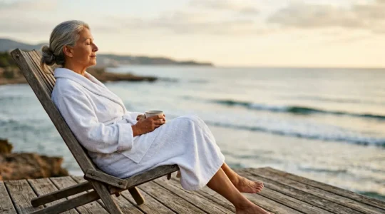 Senior profitant d'une cure de thalassothérapie en bord de mer, moment de détente et de bien-être