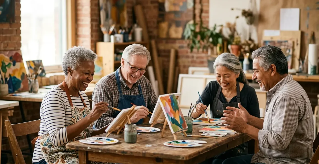 Groupe de seniors épanouis participant à des activités sociales variées