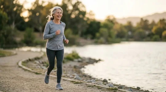 Senior actif pratiquant une activité physique en plein air avec vitalité et confiance