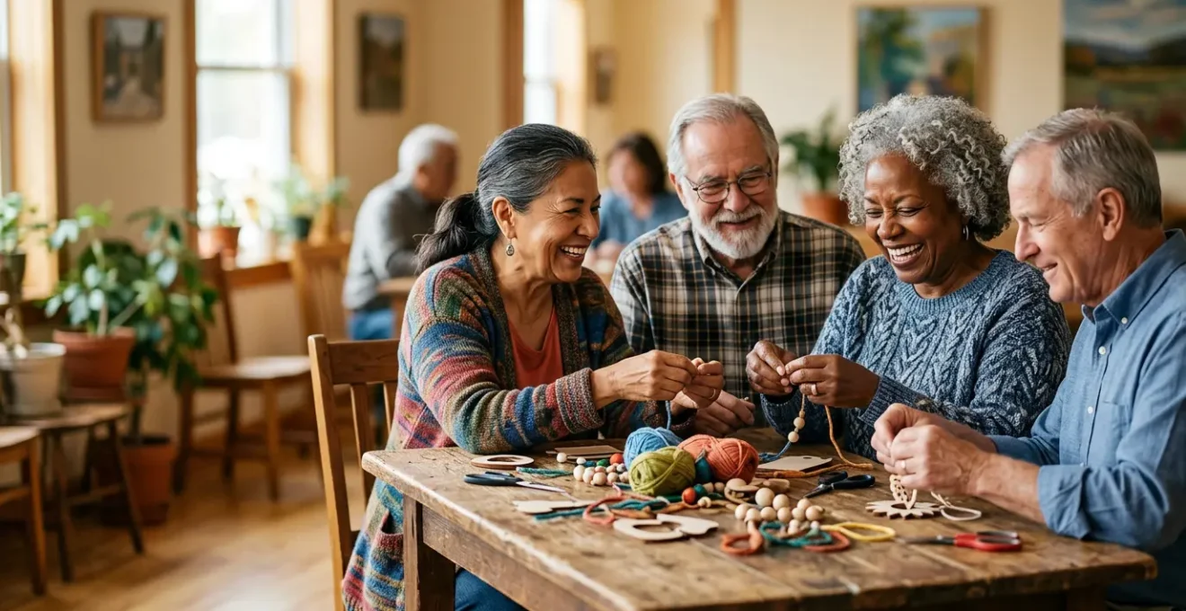 Groupe de seniors souriants participant à une activité associative conviviale