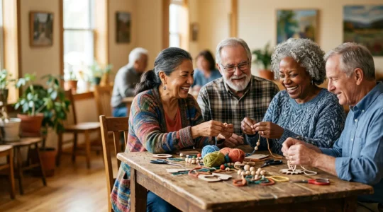 Groupe de seniors souriants participant à une activité associative conviviale
