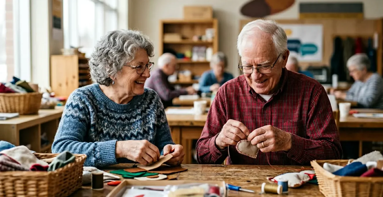 Seniors engagés dans une activité bénévole collective dans un environnement chaleureux et solidaire